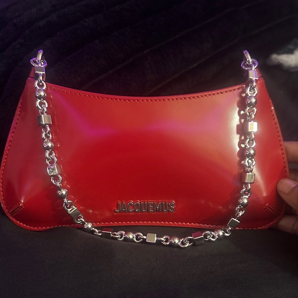 Jacquemus Red Shoulder Bag with Silver Chain